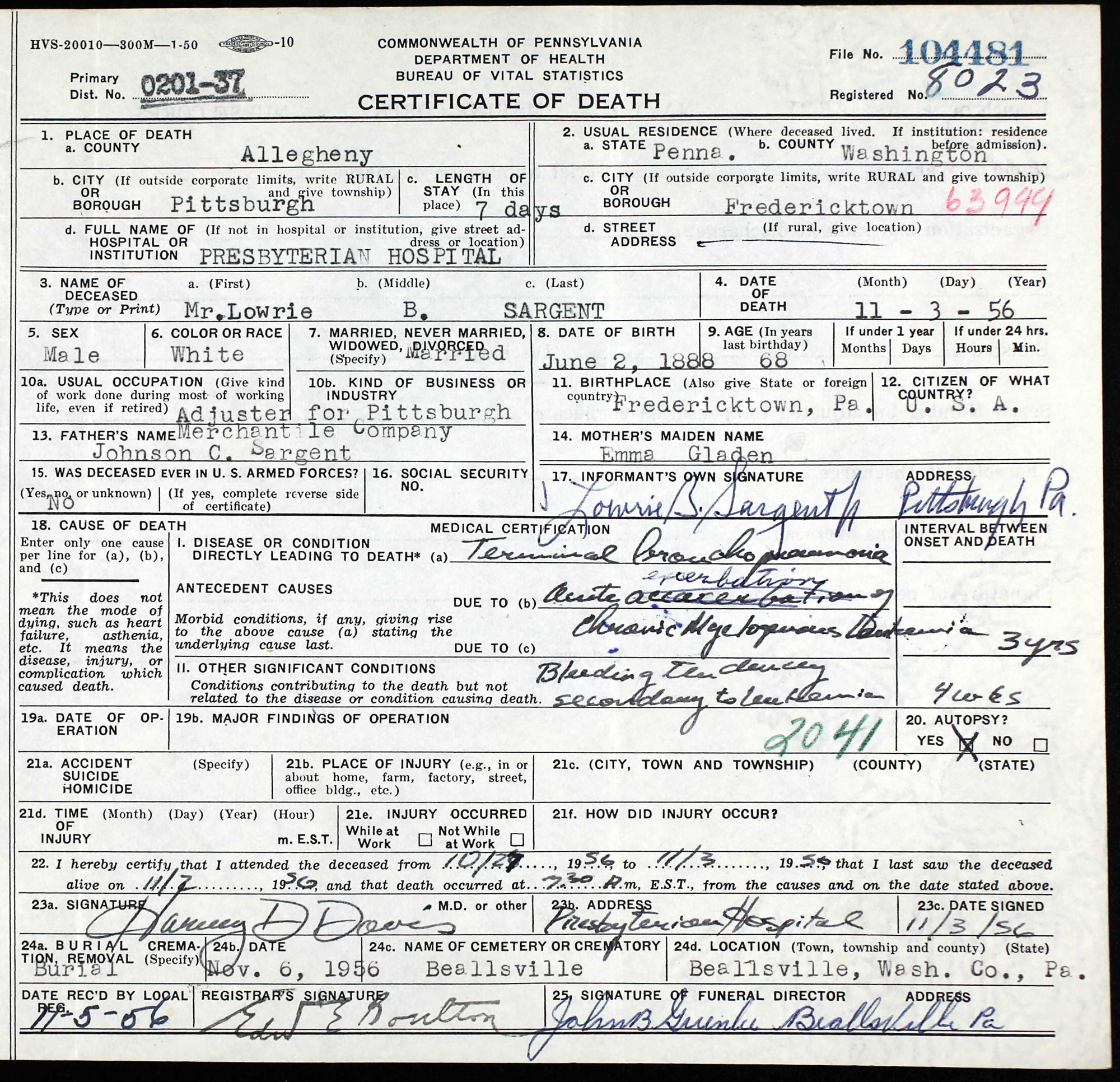 death certificate